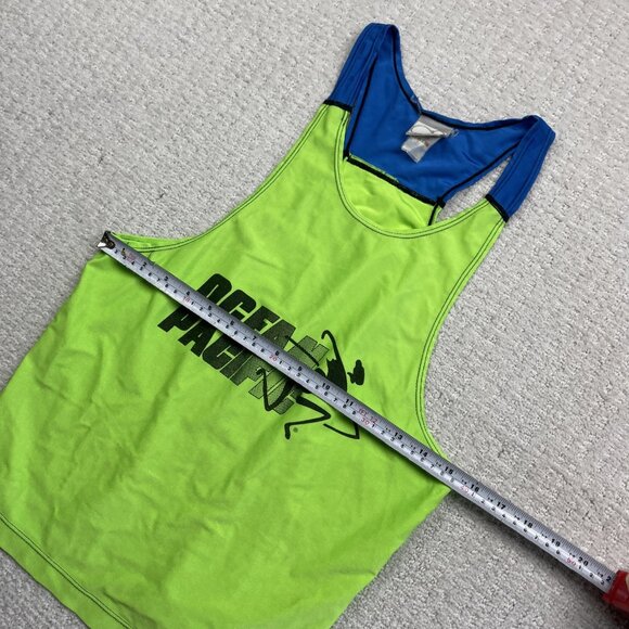 VTG Ocean Pacific OP Running Tech Tank Top Neon Green / Blue Canada Made Read - Picture 8 of 10